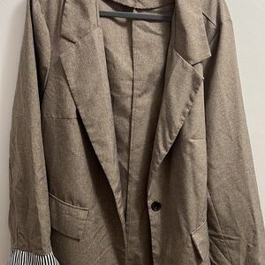 Brown Blazer with Striped Cuffs